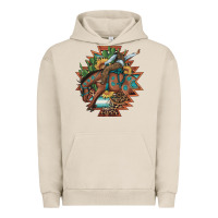 Pigment French Oak bucking bronco aztec shape background Urban Hoodie - Artiststas