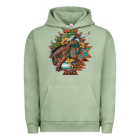 Pigment Oil Green bucking bronco aztec shape background Urban Hoodie - Artiststas