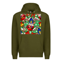 Army Green christmas coffee cups bell and candy cane with leopard and plaid Premium Hoodie - BundleAndBundleShop