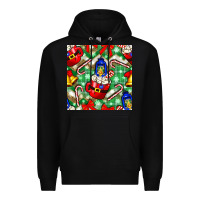 Black christmas coffee cups bell and candy cane with leopard and plaid Premium Hoodie - BundleAndBundleShop