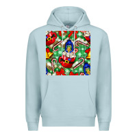 Blue Mist christmas coffee cups bell and candy cane with leopard and plaid Premium Hoodie - BundleAndBundleShop