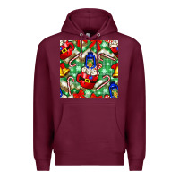 Burgundy christmas coffee cups bell and candy cane with leopard and plaid Premium Hoodie - BundleAndBundleShop
