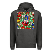 Charcoal Heather christmas coffee cups bell and candy cane with leopard and plaid Premium Hoodie - BundleAndBundleShop