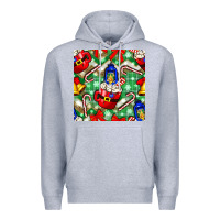 Heather Grey christmas coffee cups bell and candy cane with leopard and plaid Premium Hoodie - BundleAndBundleShop