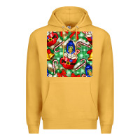 Mustard christmas coffee cups bell and candy cane with leopard and plaid Premium Hoodie - BundleAndBundleShop