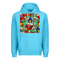 Ocean Blue christmas coffee cups bell and candy cane with leopard and plaid Premium Hoodie - BundleAndBundleShop