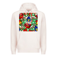 Pale Pink christmas coffee cups bell and candy cane with leopard and plaid Premium Hoodie - BundleAndBundleShop