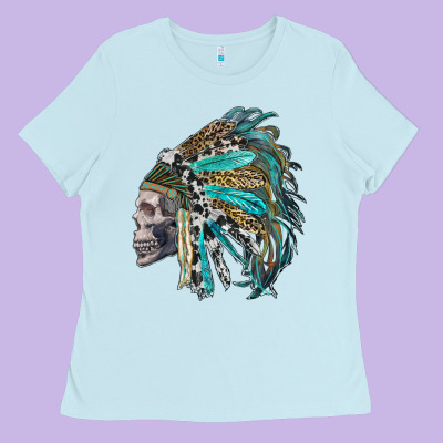Western Indian Headdress With Skull Ladies Tee Designed By Ranaportraitstore