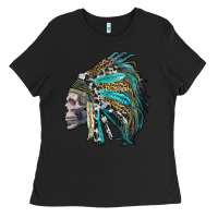 Black western indian headdress with skull Ladies Tee - RanaPortraitStore