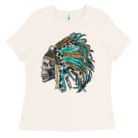 Bone western indian headdress with skull Ladies Tee - RanaPortraitStore