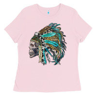 Bubblegum Pink western indian headdress with skull Ladies Tee - RanaPortraitStore