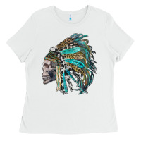 White western indian headdress with skull Ladies Tee - RanaPortraitStore