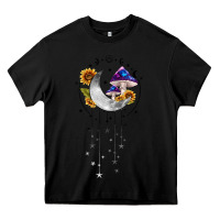 Black moon and mushrooms with sunflower Heavy Core Tee - MaliasSmallBusiness