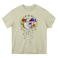Mossy moon and mushrooms with sunflower Heavy Core Tee - MaliasSmallBusiness