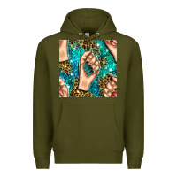 Army Green nail art with leopard and turquoise  gemstone seamless pattern bbs Premium Hoodie - BundleAndBundleShop