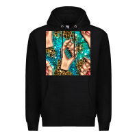 Black nail art with leopard and turquoise  gemstone seamless pattern bbs Premium Hoodie - BundleAndBundleShop