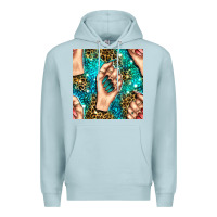 Blue Mist nail art with leopard and turquoise  gemstone seamless pattern bbs Premium Hoodie - BundleAndBundleShop