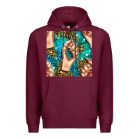Burgundy nail art with leopard and turquoise  gemstone seamless pattern bbs Premium Hoodie - BundleAndBundleShop