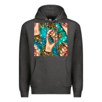 Charcoal Heather nail art with leopard and turquoise  gemstone seamless pattern bbs Premium Hoodie - BundleAndBundleShop