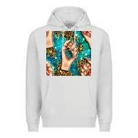 Dove Grey nail art with leopard and turquoise  gemstone seamless pattern bbs Premium Hoodie - BundleAndBundleShop