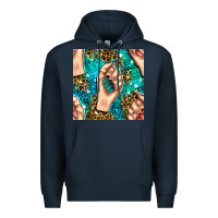 Navy nail art with leopard and turquoise  gemstone seamless pattern bbs Premium Hoodie - BundleAndBundleShop