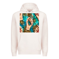 Pale Pink nail art with leopard and turquoise  gemstone seamless pattern bbs Premium Hoodie - BundleAndBundleShop