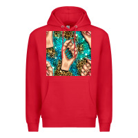 Red nail art with leopard and turquoise  gemstone seamless pattern bbs Premium Hoodie - BundleAndBundleShop