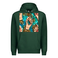 Sports Green nail art with leopard and turquoise  gemstone seamless pattern bbs Premium Hoodie - BundleAndBundleShop