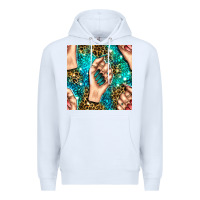 White nail art with leopard and turquoise  gemstone seamless pattern bbs Premium Hoodie - BundleAndBundleShop
