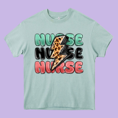 Nurse Leopard Lightning Bolt Heavy Core Tee Designed By Maliassmallbusiness
