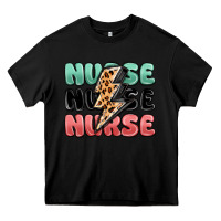 Black nurse leopard lightning bolt Heavy Core Tee - MaliasSmallBusiness