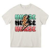 Cream nurse leopard lightning bolt Heavy Core Tee - MaliasSmallBusiness