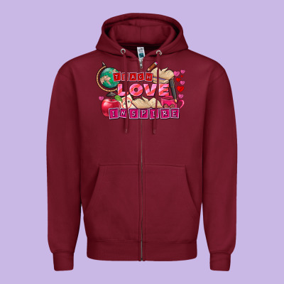 Valentine's Day Teach Love Inspire Zipper Hoodie Designed By Fadigitalartstudio