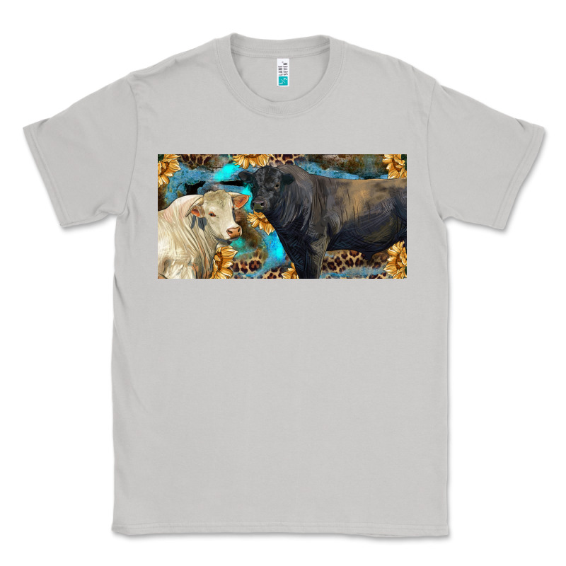 Charolais And Black Angus Bull With Sunflower And Leopard Classic Tee by RanaPortraitStore | Teevron