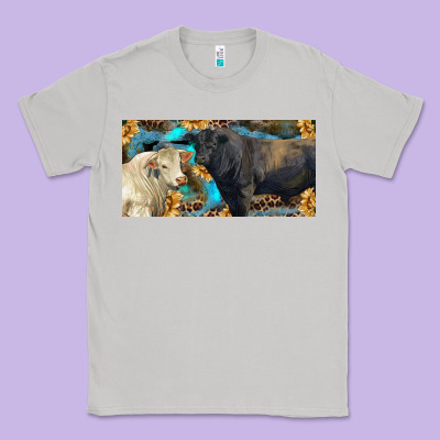 Charolais And Black Angus Bull With Sunflower And Leopard Classic Tee Designed By Ranaportraitstore