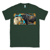 Sports Green Charolais and black angus bull with sunflower and leopard Classic Tee - RanaPortraitStore