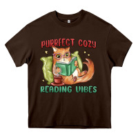 Chocolate Brown purrfect cozy reading vibes Heavy Core Tee - MaliasSmallBusiness