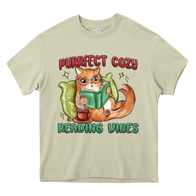 Purrfect Cozy Reading Vibes Heavy Core Tee by MaliasSmallBusiness | Teevron