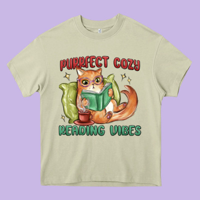 Purrfect Cozy Reading Vibes Heavy Core Tee Designed By Maliassmallbusiness