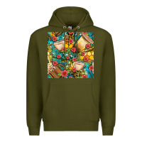 Army Green honey and bee coffee cup with flowers and leopard seamless pattern bbs Premium Hoodie - BundleAndBundleShop