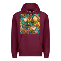 Burgundy honey and bee coffee cup with flowers and leopard seamless pattern bbs Premium Hoodie - BundleAndBundleShop
