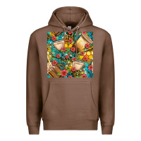 Chestnut honey and bee coffee cup with flowers and leopard seamless pattern bbs Premium Hoodie - BundleAndBundleShop