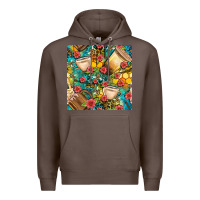 Coffee honey and bee coffee cup with flowers and leopard seamless pattern bbs Premium Hoodie - BundleAndBundleShop