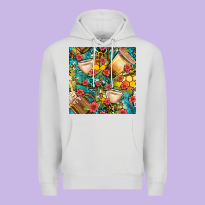 Honey And Bee Coffee Cup With Flowers And Leopard Seamless Pattern Bbs Premium Hoodie Designed By Bundleandbundleshop