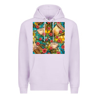 Lilac honey and bee coffee cup with flowers and leopard seamless pattern bbs Premium Hoodie - BundleAndBundleShop