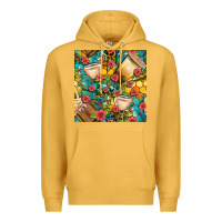 Mustard honey and bee coffee cup with flowers and leopard seamless pattern bbs Premium Hoodie - BundleAndBundleShop