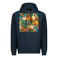 Navy honey and bee coffee cup with flowers and leopard seamless pattern bbs Premium Hoodie - BundleAndBundleShop