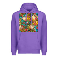 Purple honey and bee coffee cup with flowers and leopard seamless pattern bbs Premium Hoodie - BundleAndBundleShop