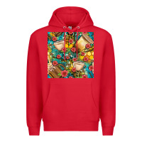 Red honey and bee coffee cup with flowers and leopard seamless pattern bbs Premium Hoodie - BundleAndBundleShop
