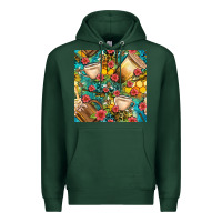 Sports Green honey and bee coffee cup with flowers and leopard seamless pattern bbs Premium Hoodie - BundleAndBundleShop